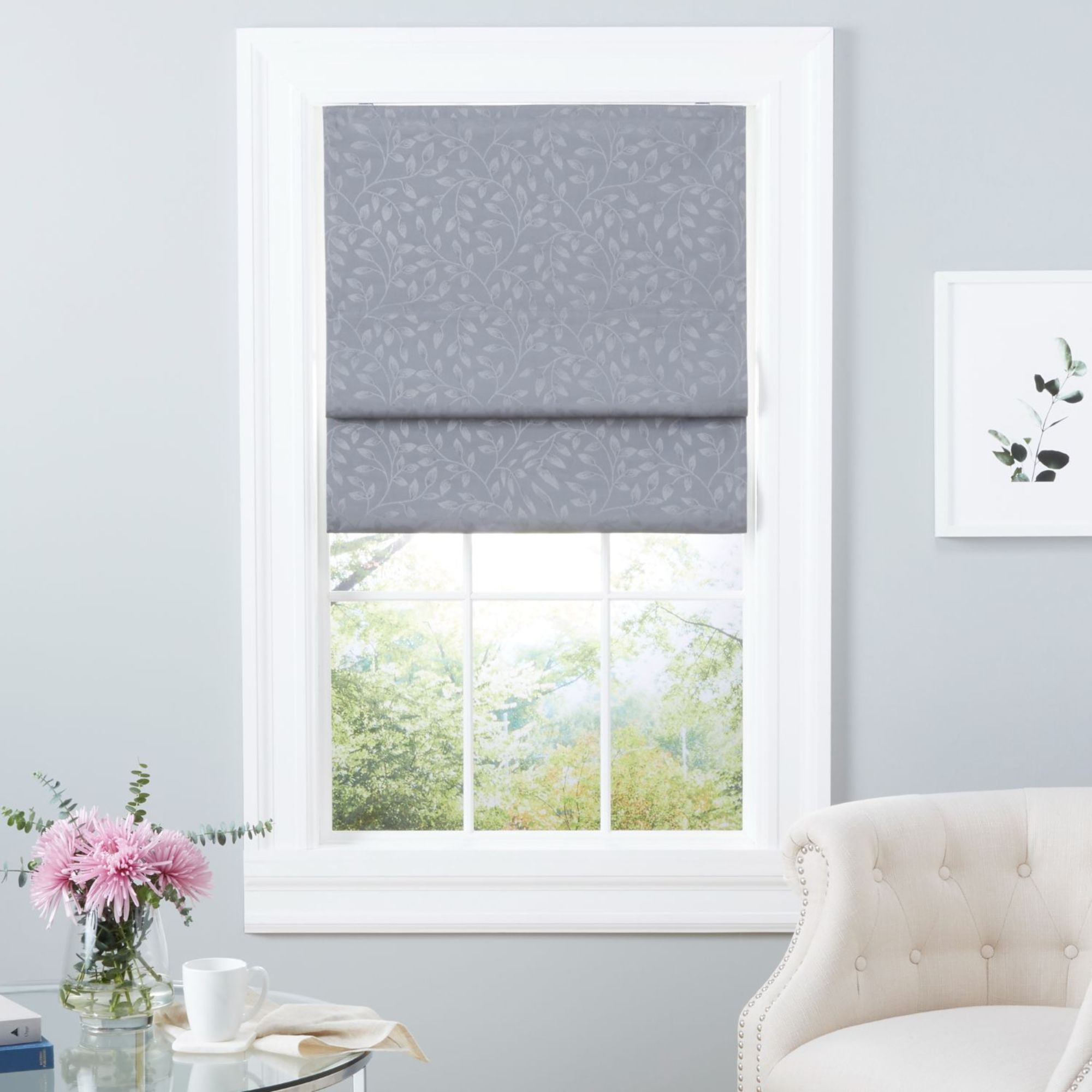 Exclusive Home Bolan Botanical Total Blackout Roman Shade, 31"x 64", Dark Grey