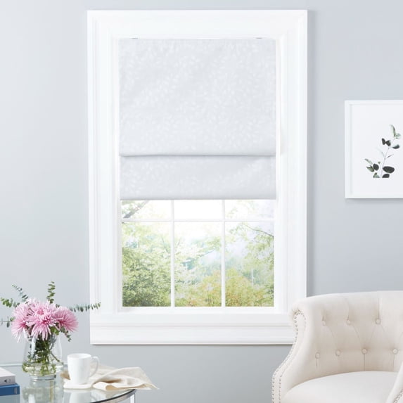Exclusive Home Bolan Botanical Total Blackout Roman Shade, 34"x 64", White