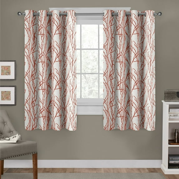 Exclusive Home Branches Linen Blend Grommet Top Curtain Panel Pair, 54"x63", Mecca Orange