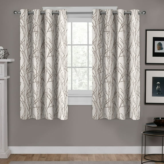 Exclusive Home Branches Linen Blend Grommet Top Curtain Panel Pair, 54"x63", Natural