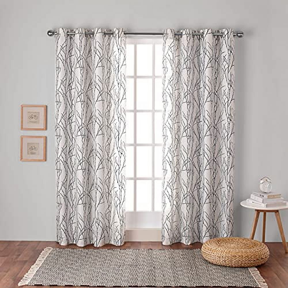 Black Pearl Linen Blend Sheer Grommet Curtain Panels, 54"x84"