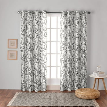 Exclusive Home Branches Linen Blend Grommet Top Curtain Panel Pair, 54"x96", Black