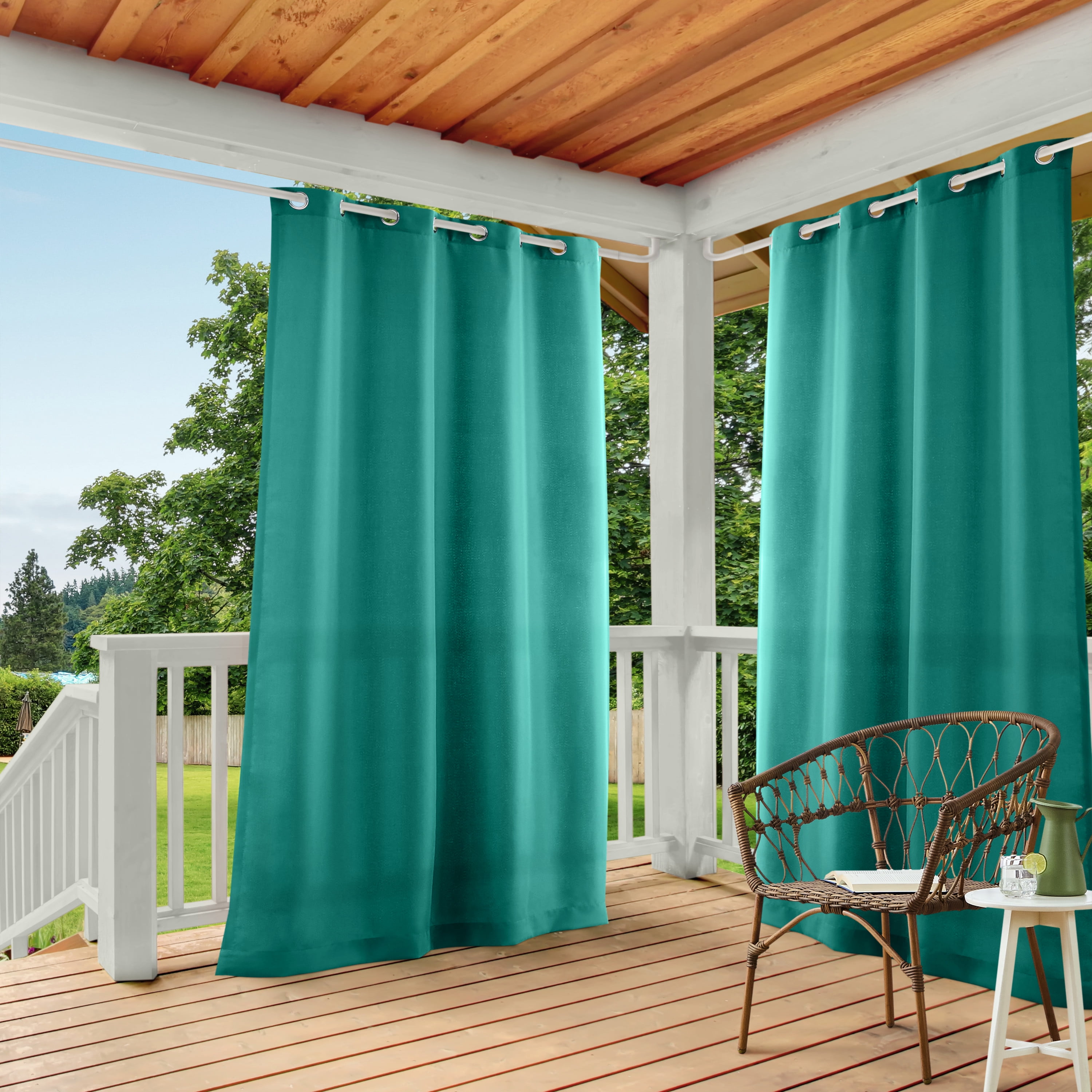 Teal Polyester Light-Filtering Grommet Curtain Panels, 54x108, Set of 2