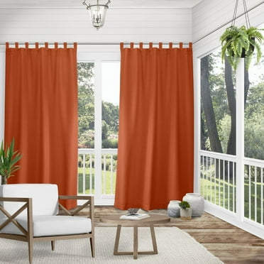 Exclusive Home Cabana Solid Indoor/Outdoor Light Filtering Hook-and-Loop Tab Top Curtain Panel Pair, 54"x108", Mecca Orange
