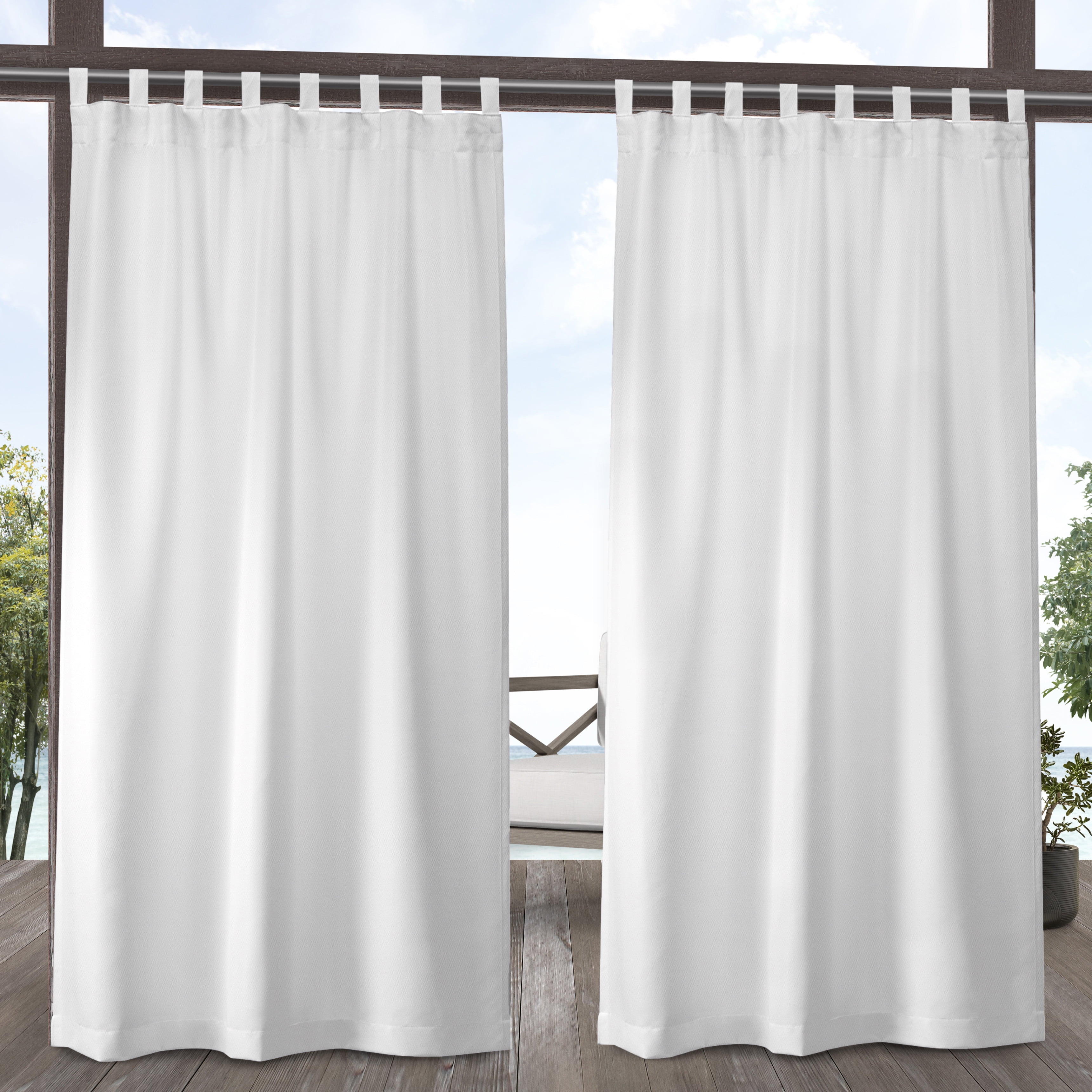 Winter White Polyester Tab Top Light-Filtering Curtain Panels, 54" x 108"