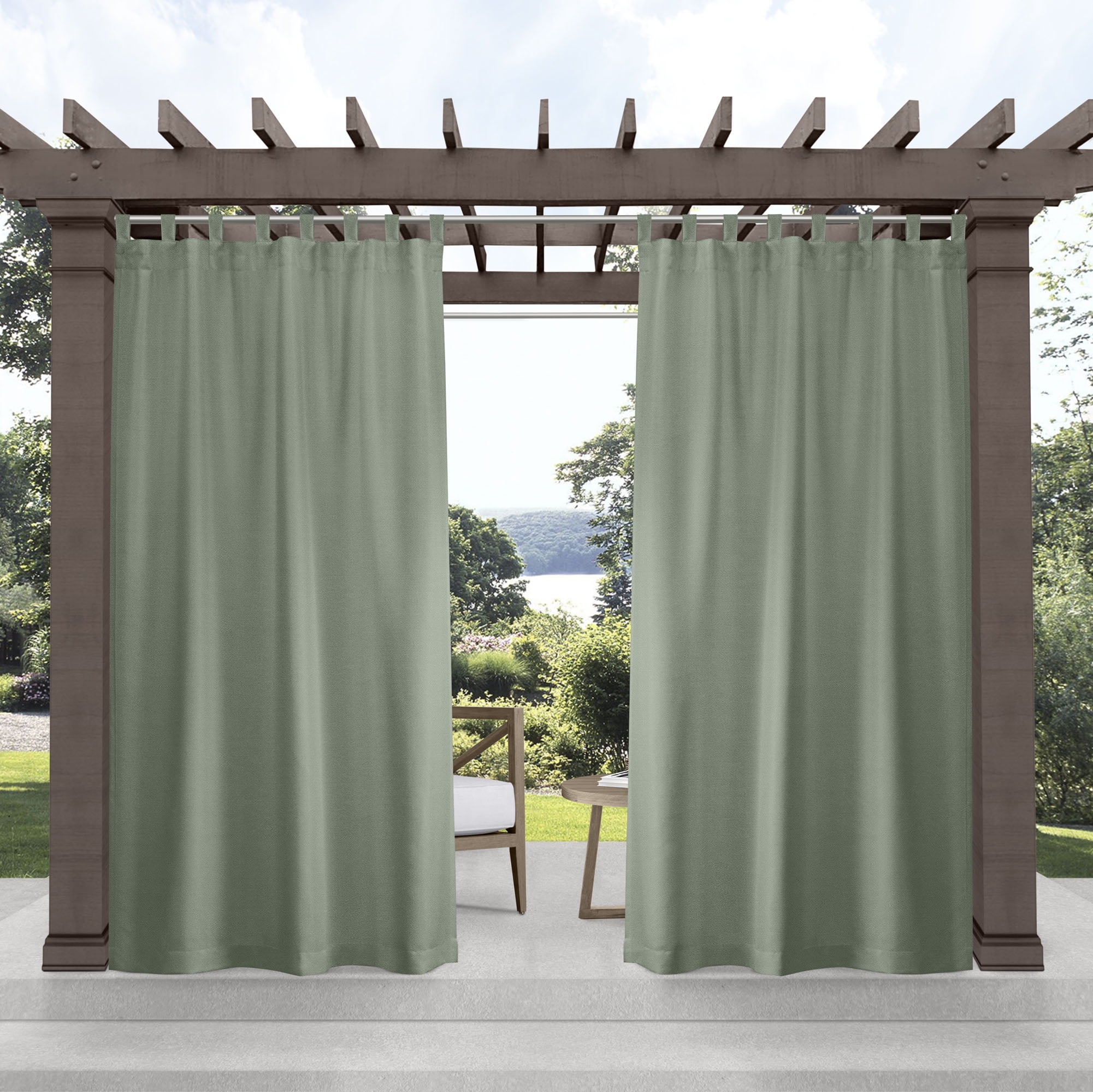 Exclusive Home Cabana Solid Indoor/Outdoor Light Filtering Hook-and-Loop Tab Top Curtain Panel Pair, 54"x120", Seafoam