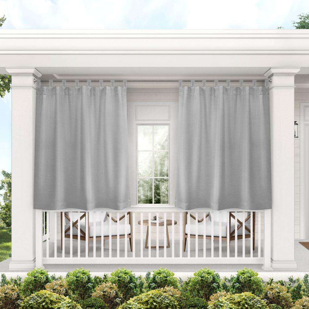 Exclusive Home Cabana Solid Indoor/Outdoor Light Filtering Hook-and-Loop Tab Top Curtain Panel Pair, 54"x63", Cloud Grey