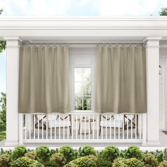 Exclusive Home Cabana Solid Indoor/Outdoor Light Filtering Hook-and-Loop Tab Top Curtain Panel Pair, 54"x63", Taupe