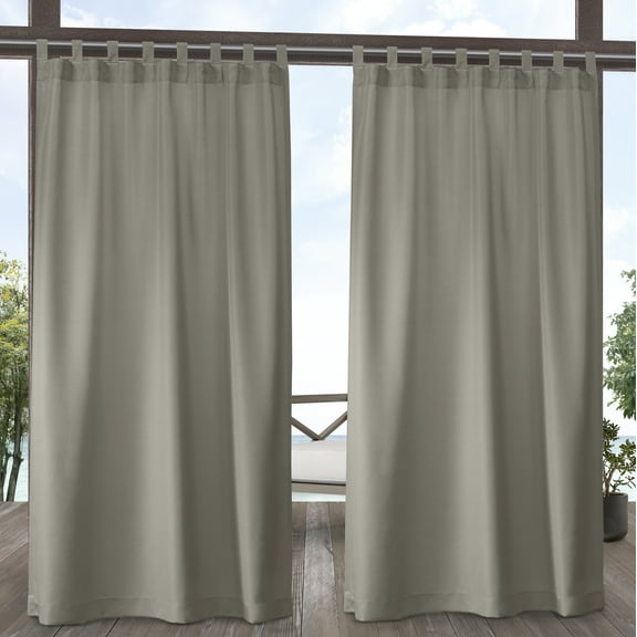 Exclusive Home Cabana Solid Indoor/Outdoor Light Filtering Hook-and-Loop Tab Top Curtain Panel Pair, 54"x96", Taupe