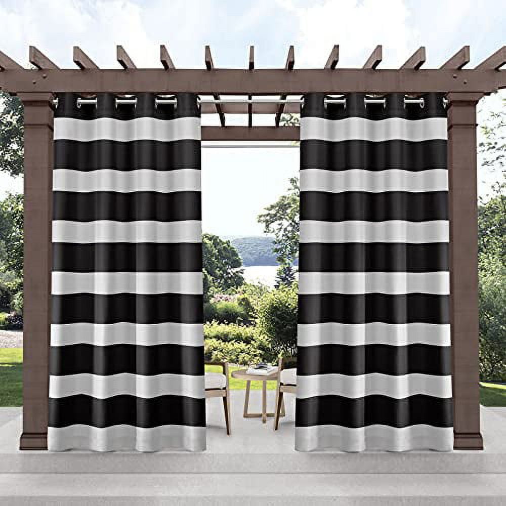Exclusive Home Cabana Stripe Indoor/Outdoor Light Filtering Grommet Top Curtain Panel Pair, 54"x108", Black