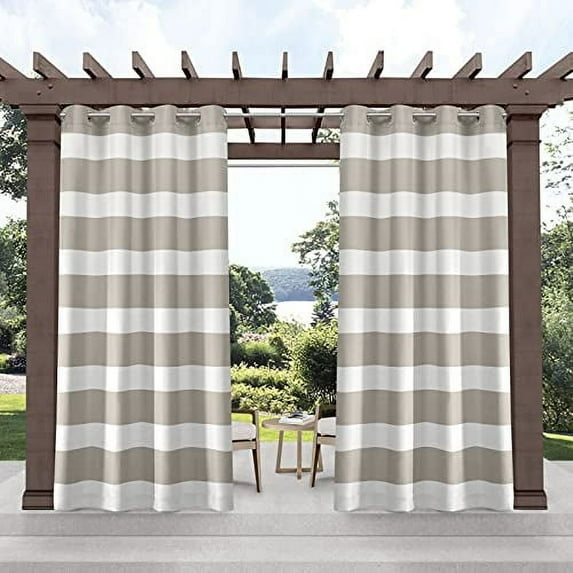 Exclusive Home Cabana Stripe Indoor/Outdoor Light Filtering Grommet Top Curtain Panel Pair, 54"x120", Cloud Grey