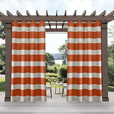 Exclusive Home Cabana Stripe Indoor/Outdoor Light Filtering Grommet Top Curtain Panel Pair, 54"x120", Mecca Orange