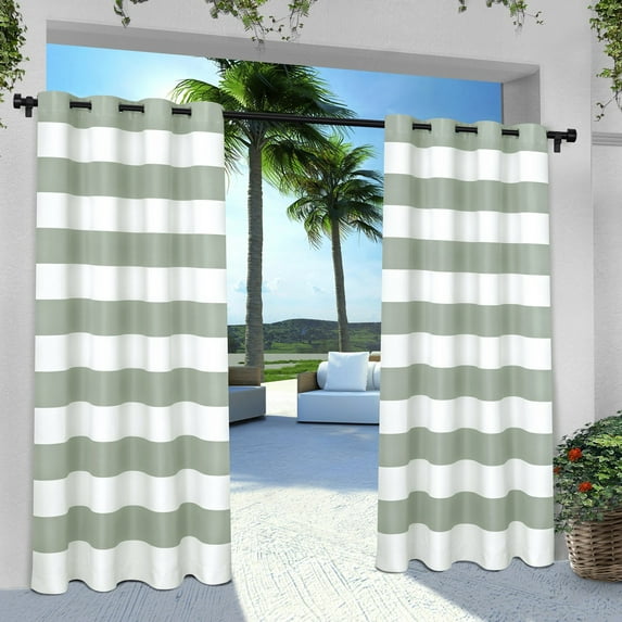 Exclusive Home Cabana Stripe Indoor/Outdoor Light Filtering Grommet Top Curtain Panel Pair, 54"x96", Seafoam