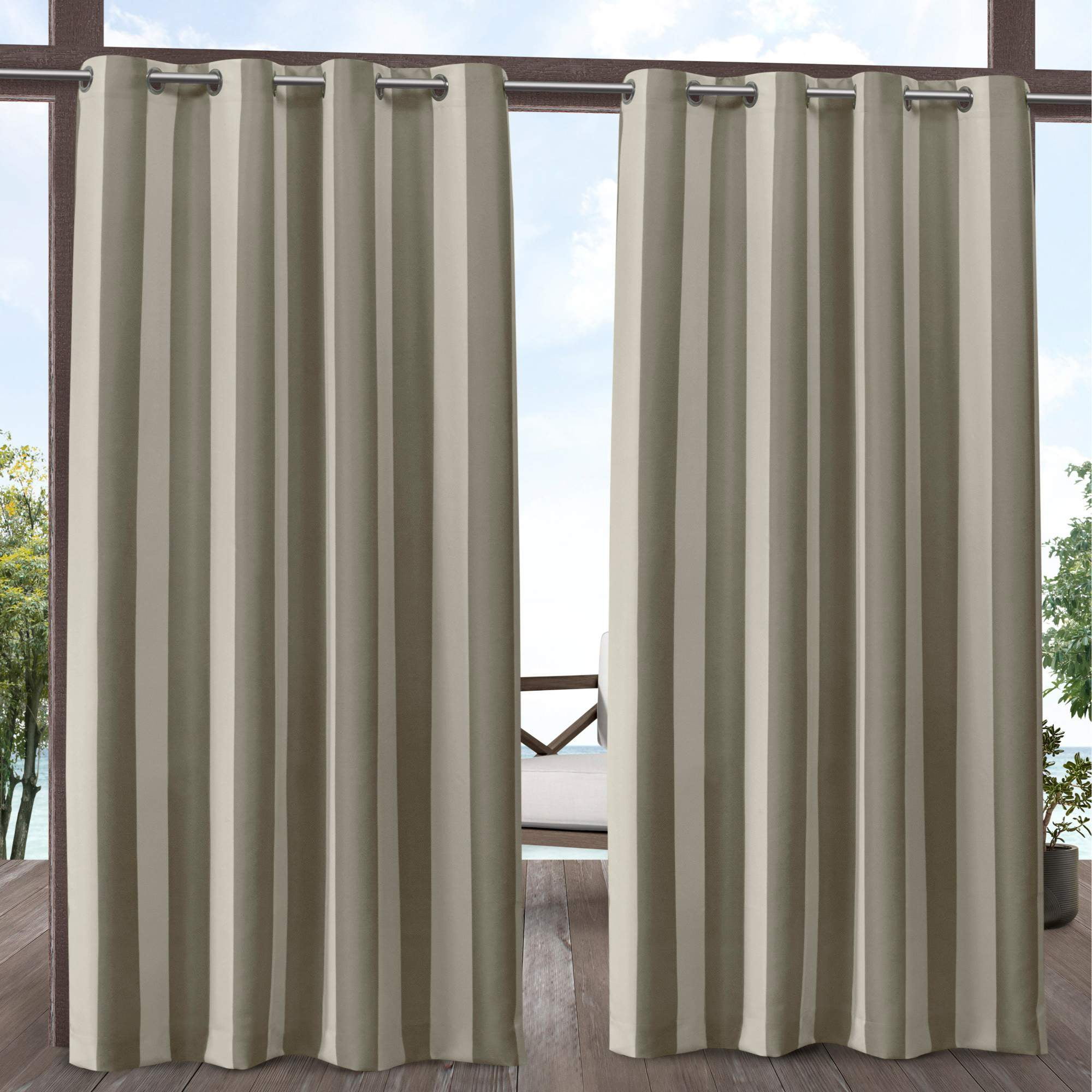 Taupe Polyester Light-Filtering Grommet Curtain Panels, Set of 2