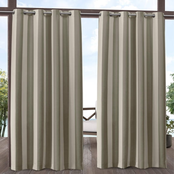 Exclusive Home Canopy Stripe Indoor/Outdoor Grommet Top Curtain Panel Pair, 54"x84", Taupe / Sand