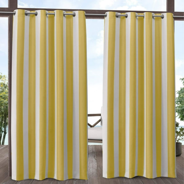 Exclusive Home Canopy Stripe Indoor/Outdoor Grommet Top Curtain Panel Pair, 54"x96", Sunbath / White