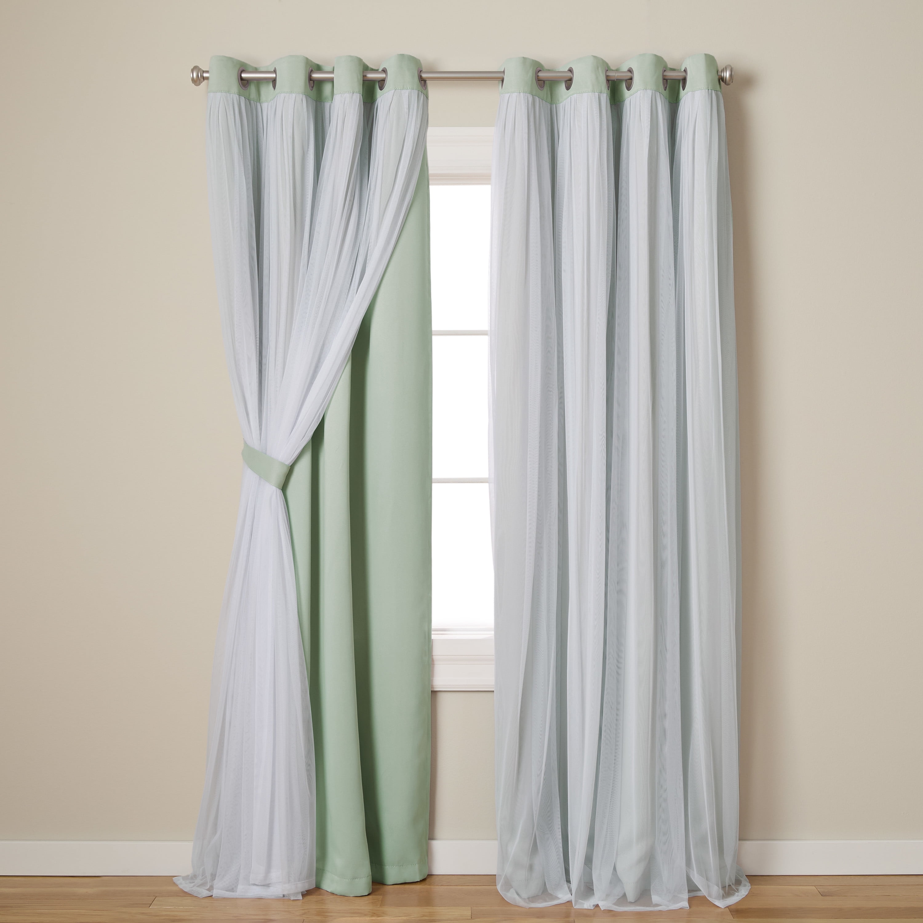 Seafoam and Cloud Gray Polyester Blackout Grommet Window Panels