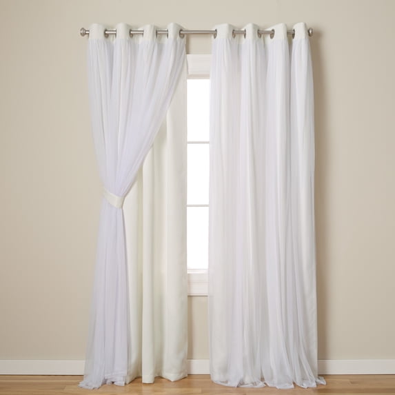 TOWN & COUNTRY LUXE Talia Double Layer Indoor Curtains, Sheer and Room Darkening Blackout, Grommet Top, Energy Efficient, 2-Pack Set, 52"x84", Vanilla