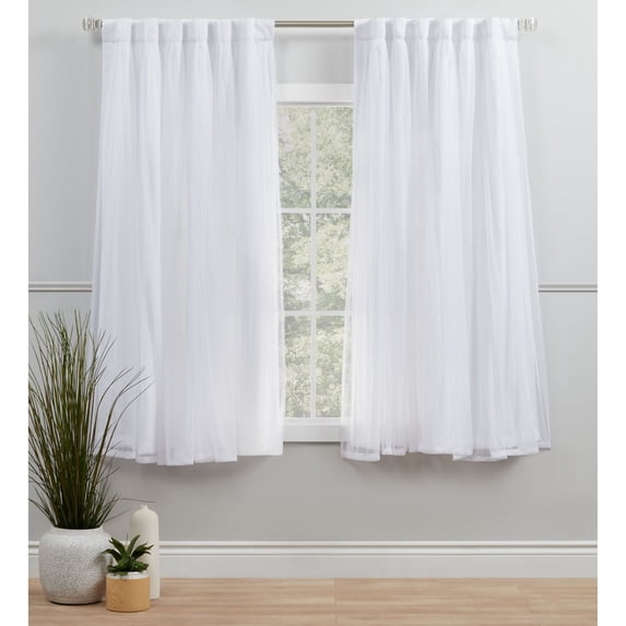 Exclusive Home Catarina Layered Solid Room Darkening Blackout and Sheer Hidden Tab/Rod Pocket Top Curtain Panel Pair, 52"x63", Winter, Set of 2