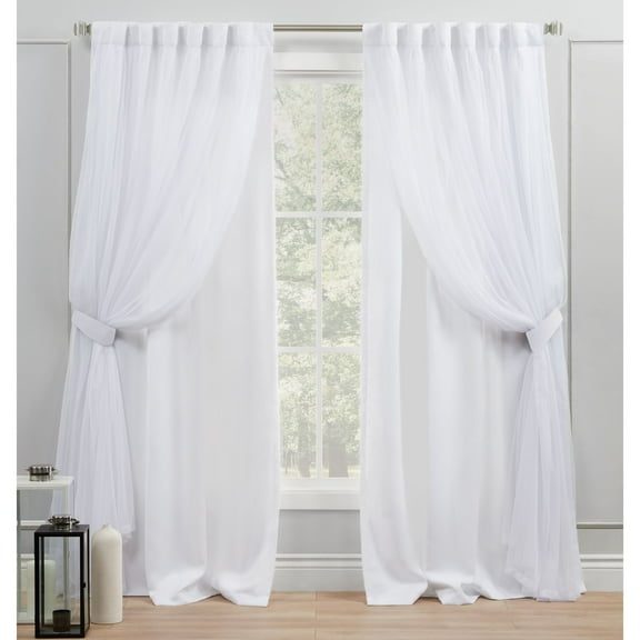 Exclusive Home Catarina Layered Solid Room Darkening Blackout and Sheer Hidden Tab/Rod Pocket Top Curtain Panel Pair, 52"x84", Winter, Set of 2