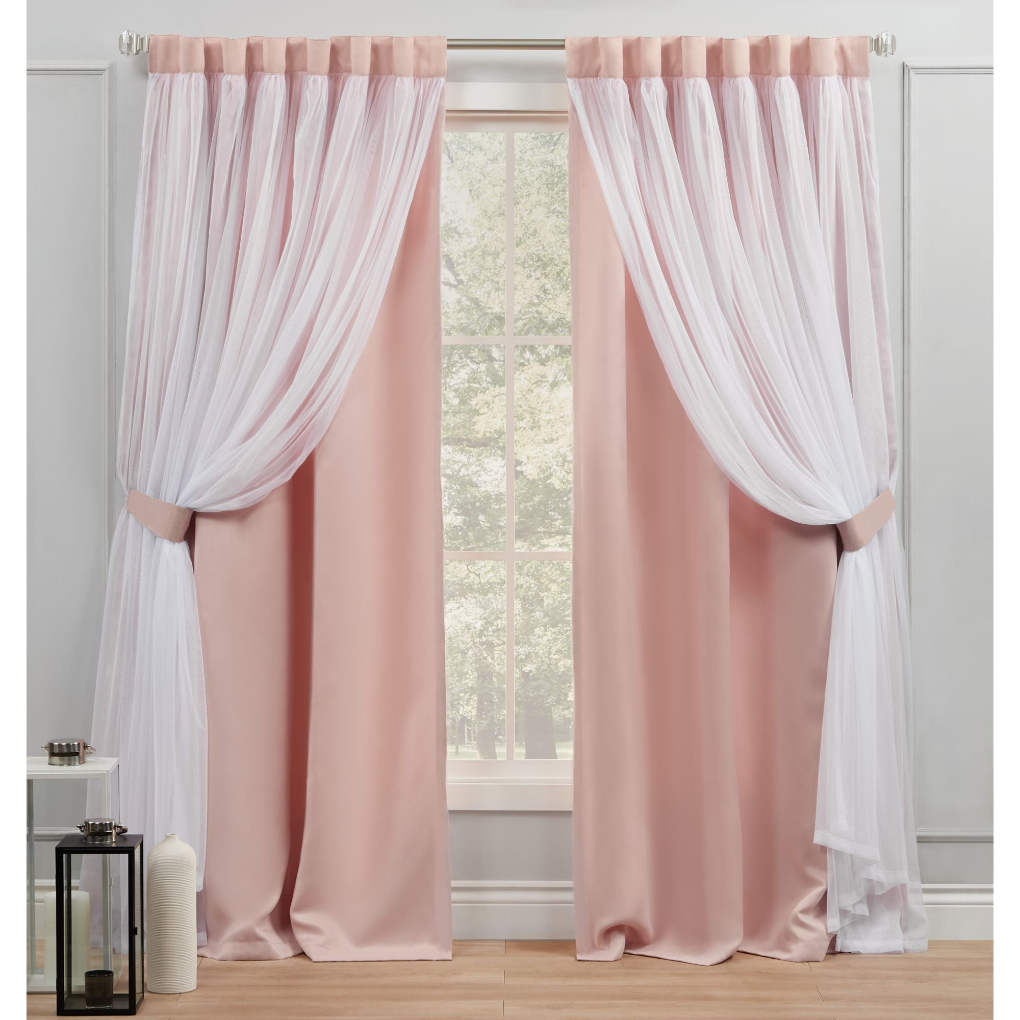 Rose Blush Blackout and Sheer Polyester Window Curtain Panels, 96" x 52"