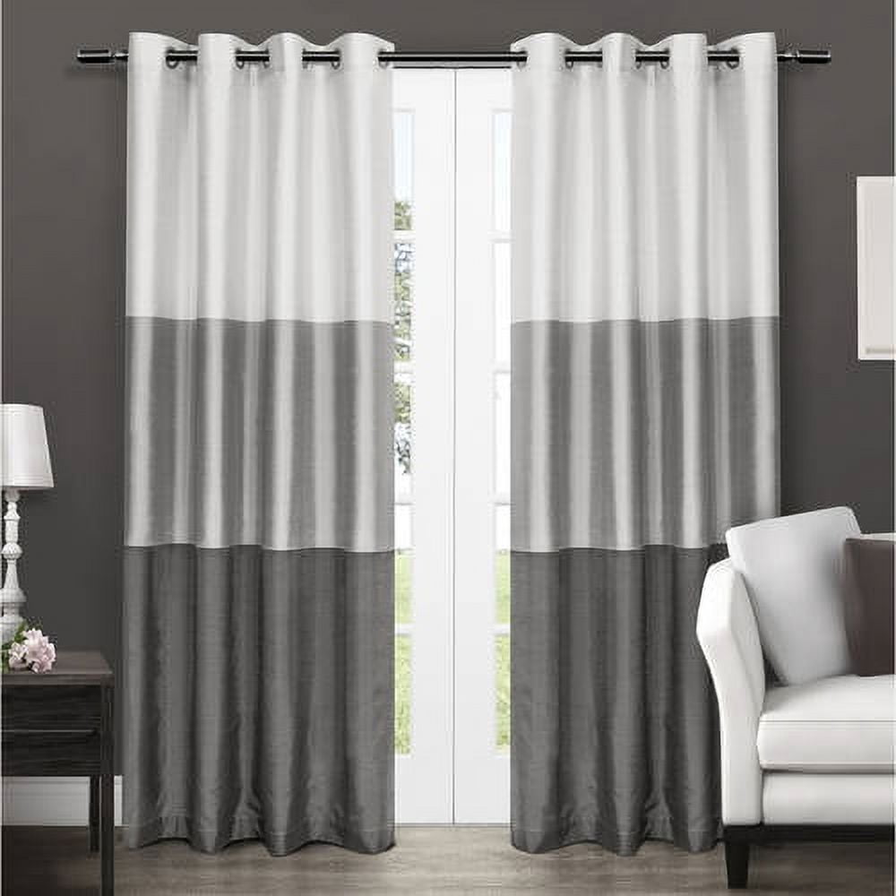 Exclusive Home Chateau Striped Faux Silk Grommet Top Curtain Panel Pair, 54"x108", Black Pearl