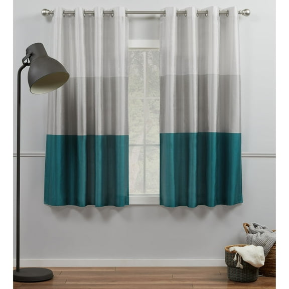 Exclusive Home Chateau Striped Faux Silk Grommet Top Curtain Panel Pair, 54"x63", Teal