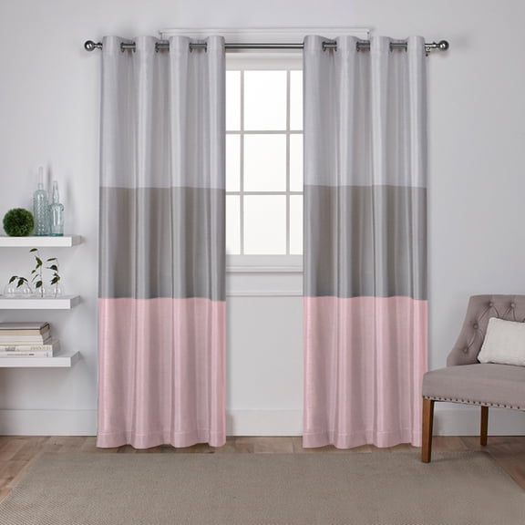 Exclusive Home Chateau Striped Faux Silk Grommet Top Curtain Panel Pair, 54"x96", Blush
