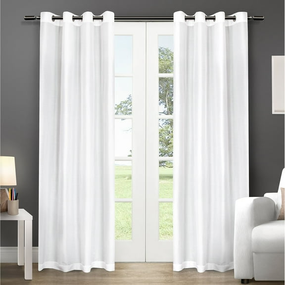 Exclusive Home Chatra Faux Silk Grommet Top Curtain Panel Pair, 54"x84", Winter White