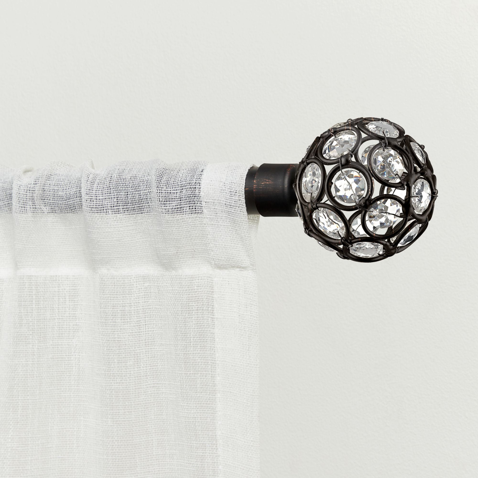 Oil Rubbed Bronze Curtain Rod with Crystal Finials, Adjustable 36"-72"