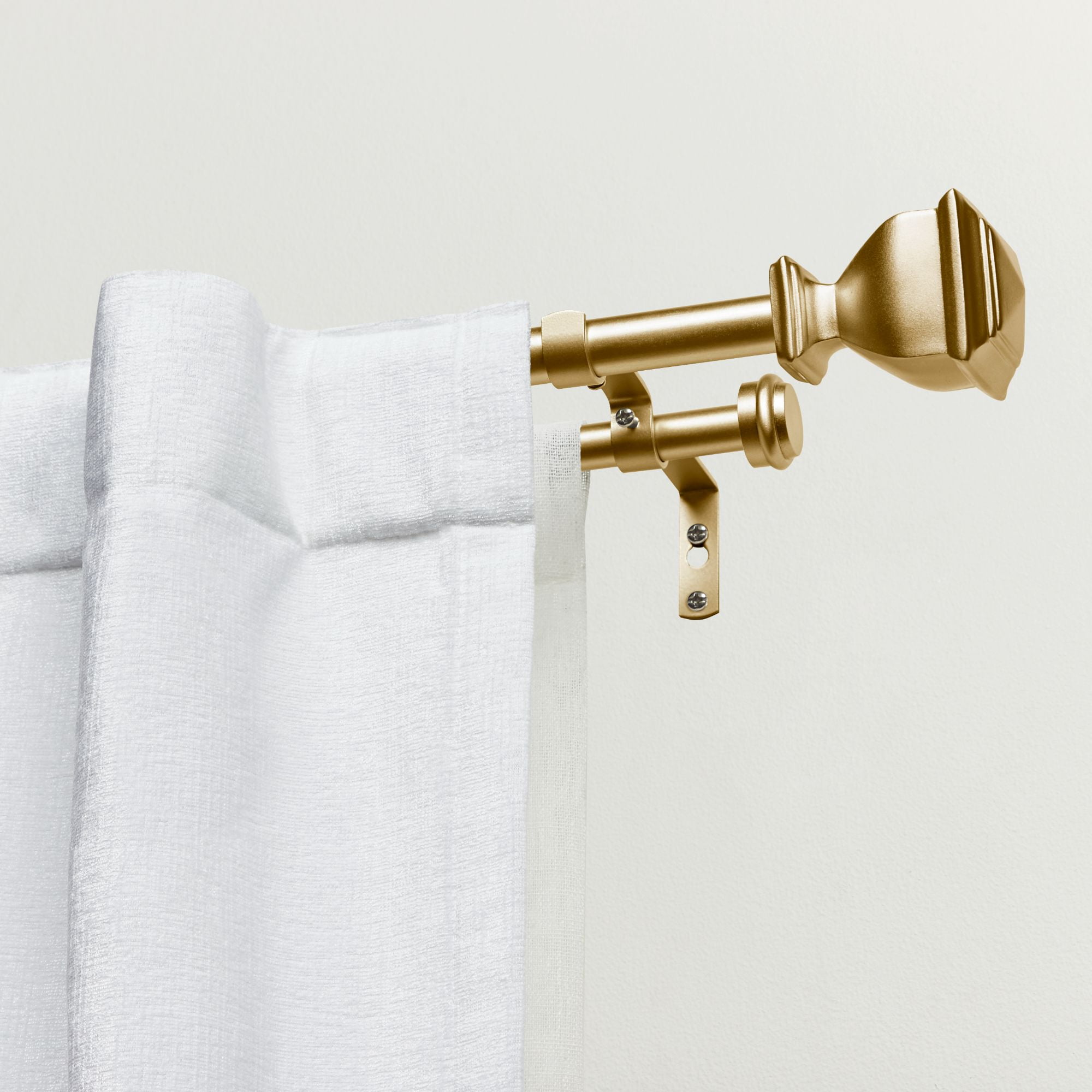 Gold Adjustable Double Curtain Rod with Carved Finials, 36"-72"