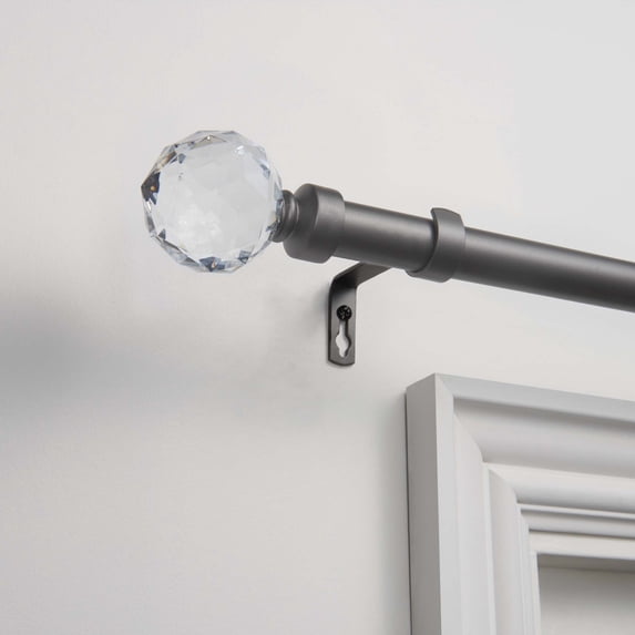 EXCLUSIVE HOME Crystal Ball 1" Curtain Rod and Coordinating Finial Set, Gunmetal, Adjustable 66"-120"