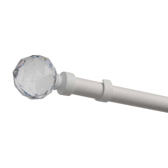 EXCLUSIVE HOME Crystal Ball 1" Curtain Rod and Coordinating Finial Set, Matte White, Adjustable 36"-72"