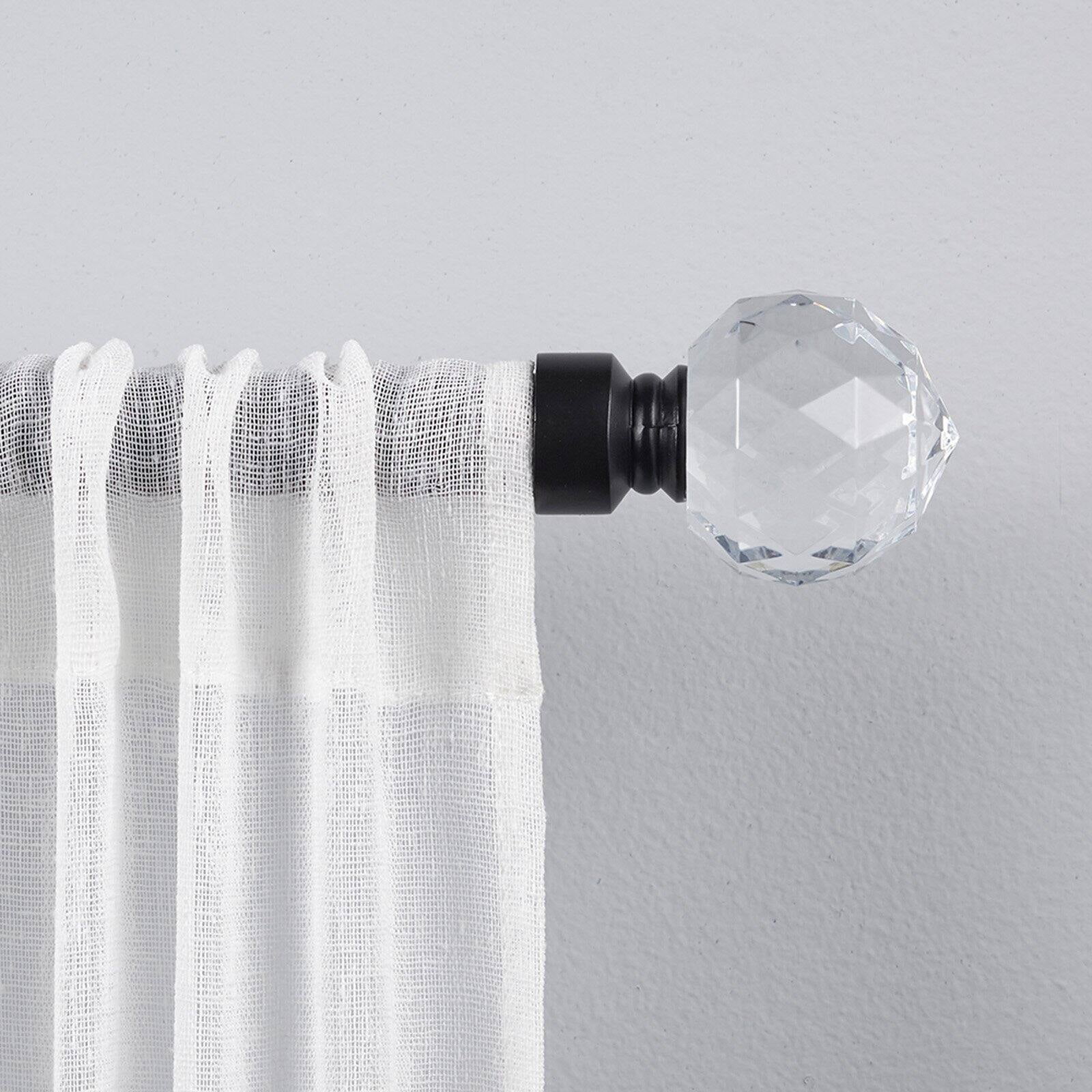 EXCLUSIVE HOME Crystal Ball 1" Curtain Rod and Coordinating Finial Set, Matte Black, Adjustable 36"-72"