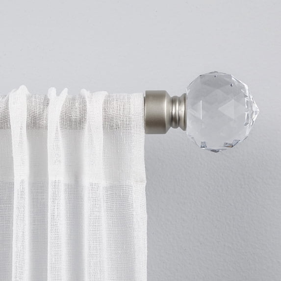 EXCLUSIVE HOME Crystal Ball 1" Curtain Rod and Coordinating Finial Set, Matte Silver, Adjustable 36"-72"