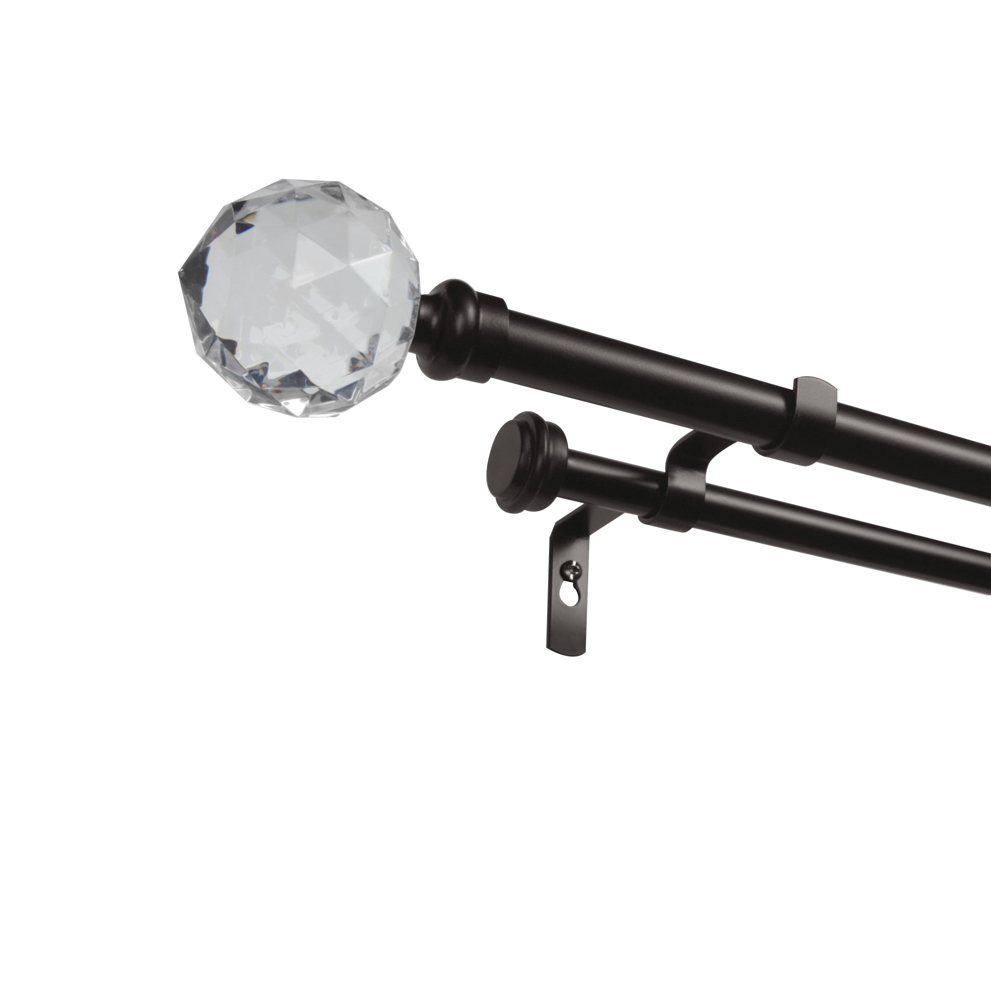 Exclusive Home Crystal Ball Double Curtain Rod and Finial Set, Matte Bronze, 66"-120"