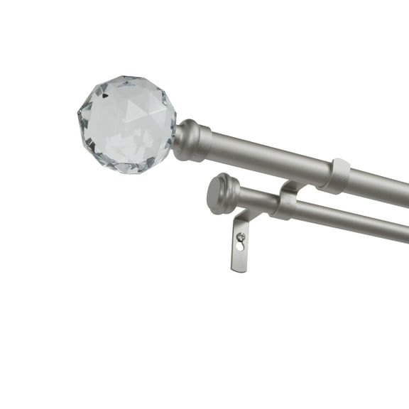 Exclusive Home Crystal Ball Double Curtain Rod and Finial Set, Matte Silver, 36"-72"