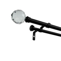 Exclusive Home Crystal Ball Double Curtain Rod and Finial Set, Matte Black, 36"-72"