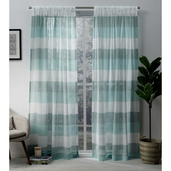 Exclusive Home Curtains 2 Pack Bern Stripe Light Filtering Semi-Sheer Rod Pocket Curtain Panels, Teal, 54x108