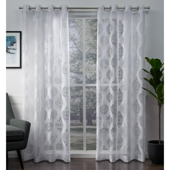 Exclusive Home Curtains 2 Pack Birmingham Medallion Sheer Burnout Grommet Top Curtain Panels, Winter White, 52x96