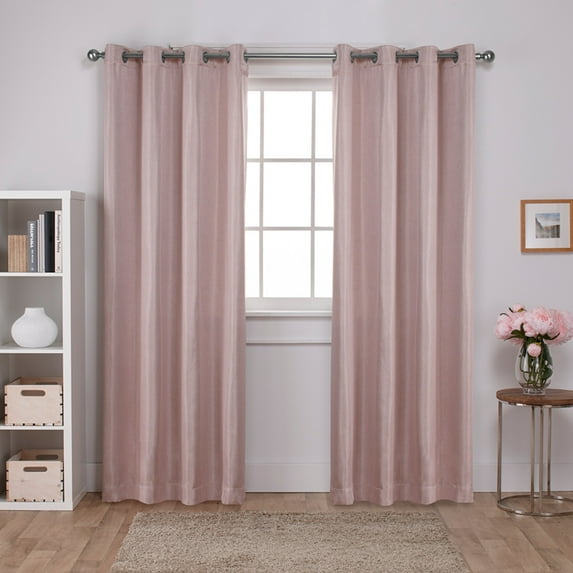 Exclusive Home Curtains 2 Pack Carling Basketweave Textured Woven Blackout Grommet Top Curtain Panels, 52x108, Blush