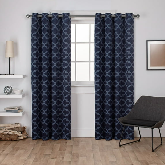 Exclusive Home Curtains 2 Pack Cartago Insulated Woven Blackout Grommet Top Curtain Panels, Peacoat Blue, 54x108