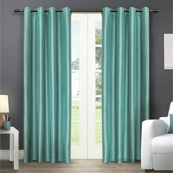 Exclusive Home Curtains 2 Pack Chatra Faux Silk Grommet Top Curtain Panels, 54x96, Teal