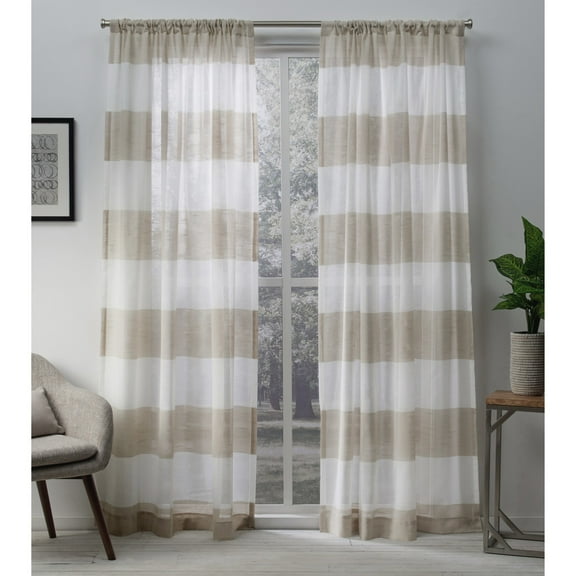 Exclusive Home Curtains 2 Pack Darma Sheer Linen Rod Pocket Curtain Panels, Linen, 50x84