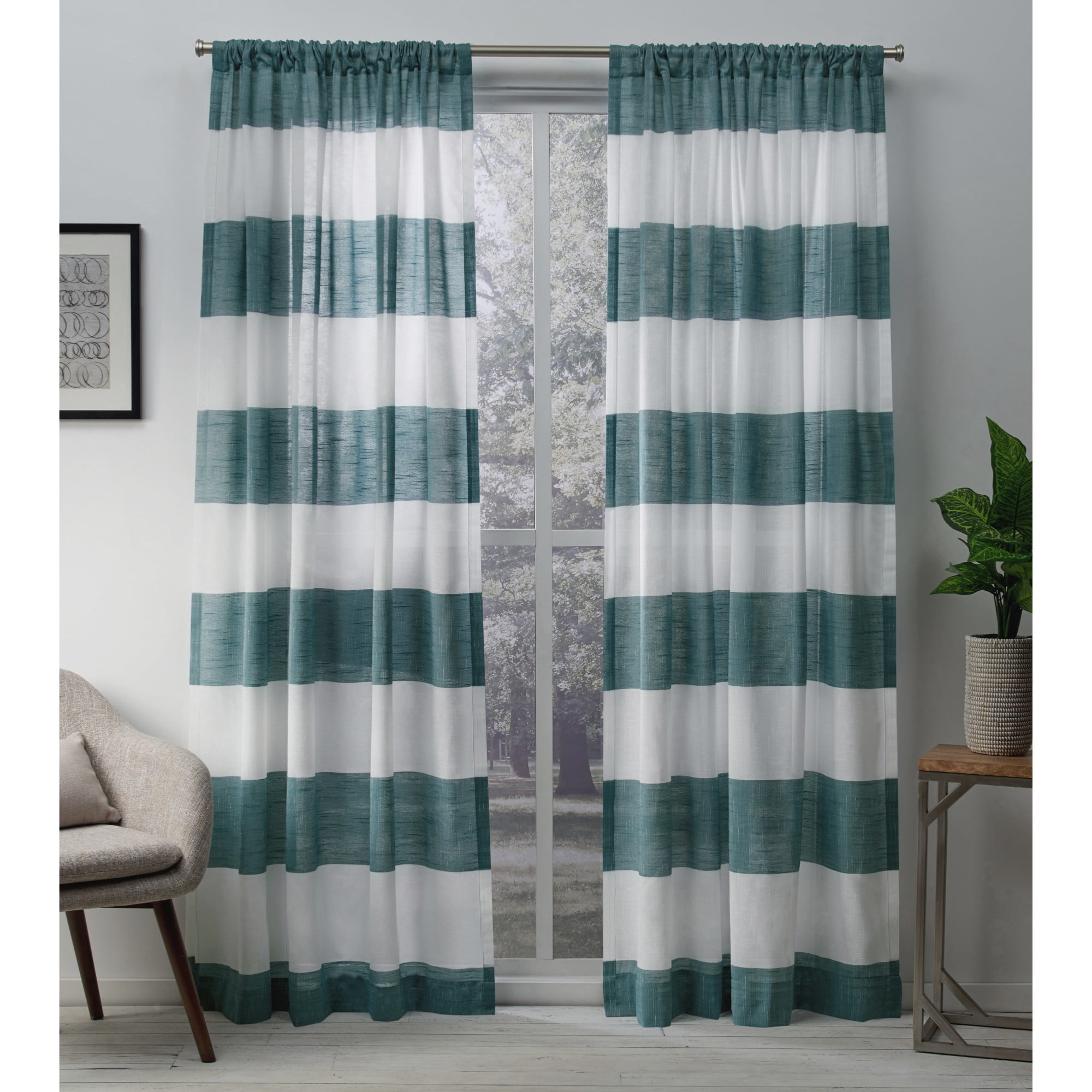 Exclusive Home Curtains 2 Pack Darma Sheer Linen Rod Pocket Curtain Panels, Teal, 50x84