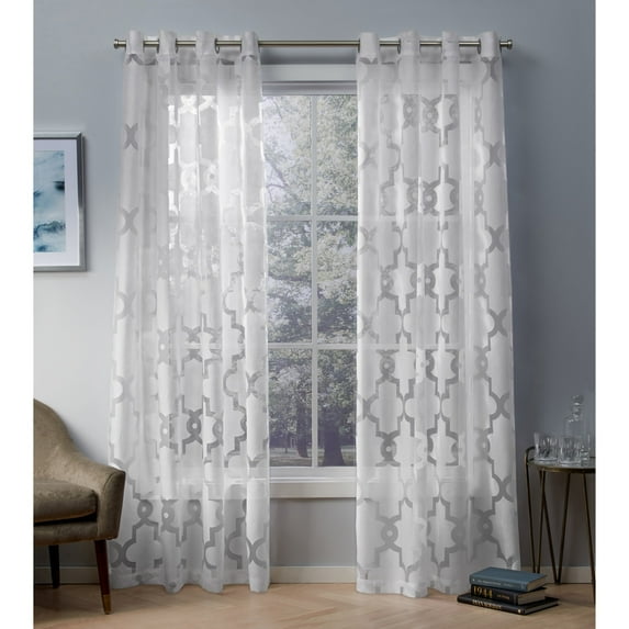 Exclusive Home Curtains 2 Pack Essex Geometric Sheer Burnout Grommet Top Curtain Panels, Winter White, 52x108