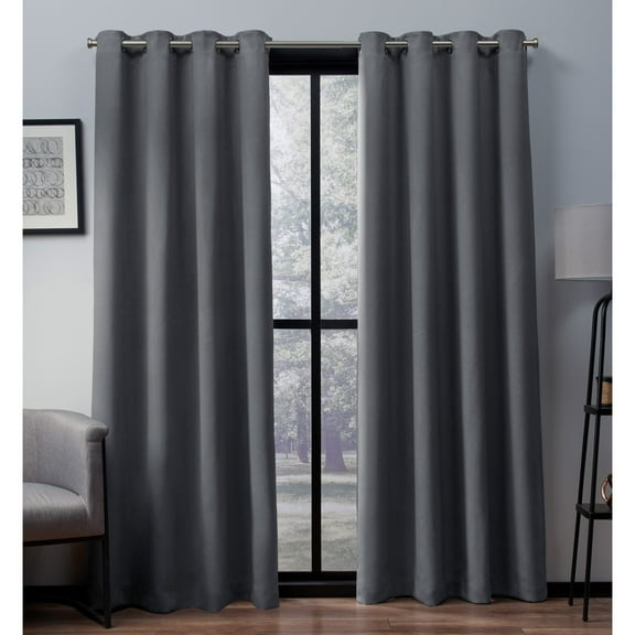 Exclusive Home Curtains 2 Pack Heath Textured Linen Grommet Top Curtain Panels, Black Pearl 52x96