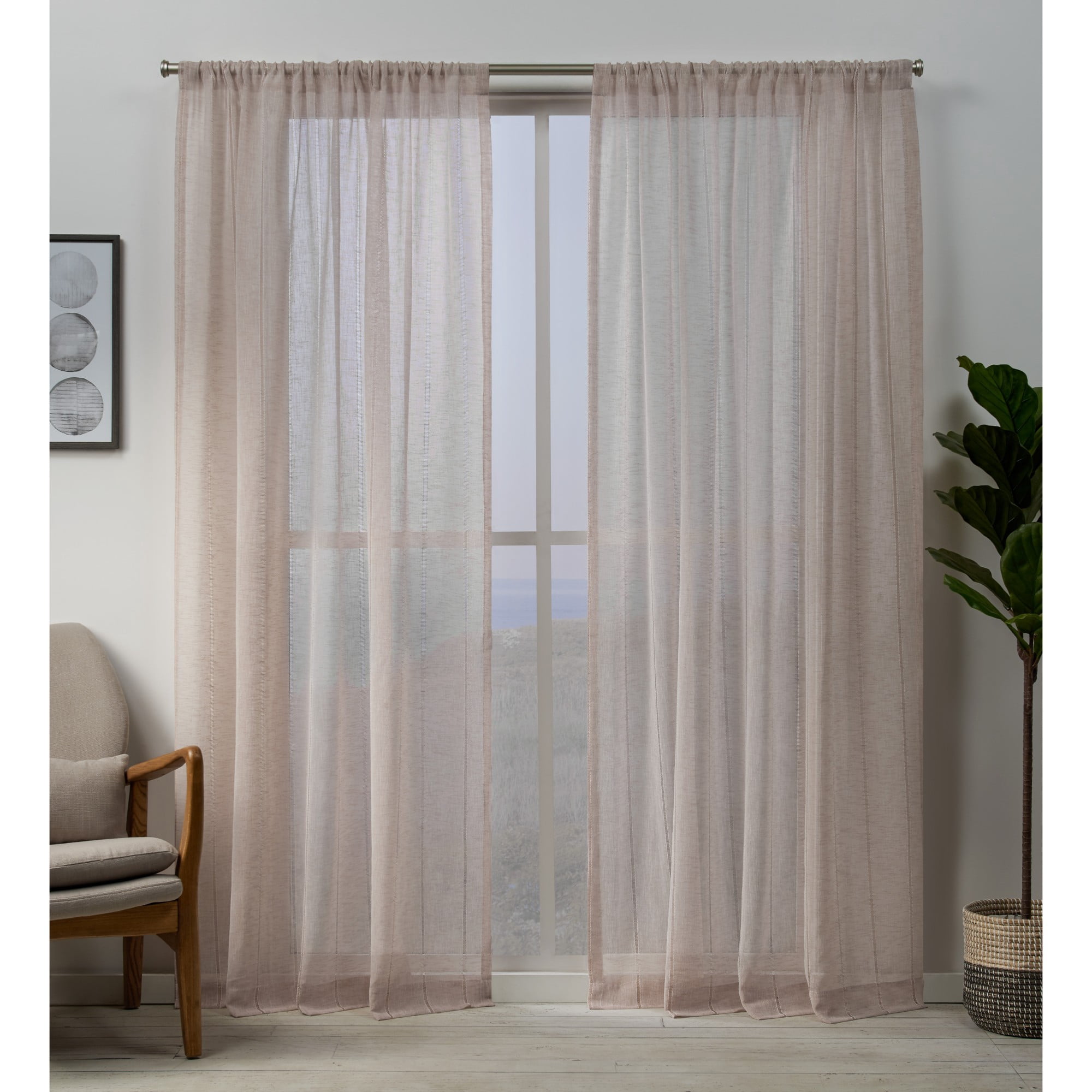 Exclusive Home Curtains 2 Pack Hemstitch Sheer Embellished Rod Pocket Top Curtain Panels