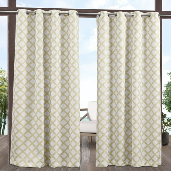 Exclusive Home Curtains Bamboo Trellis Indoor/Outdoor Light Filtering Grommet Top Curtain Panel Pair, 54x84, Khaki/Ivory, Set of 2