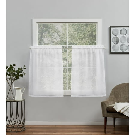 Exclusive Home Curtains Belgian Sheer Rod Pocket Tier Curtain Panel Pair, 26x24, White, Set of 2